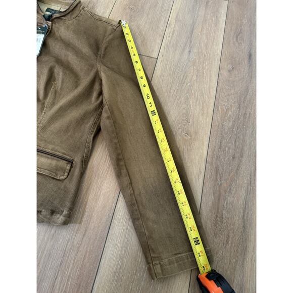 Ralph Lauren RLR Stretch Denim Jacket Camel SZ 16 Sheep Leather Trim Mandarin - Picture 7 of 16
